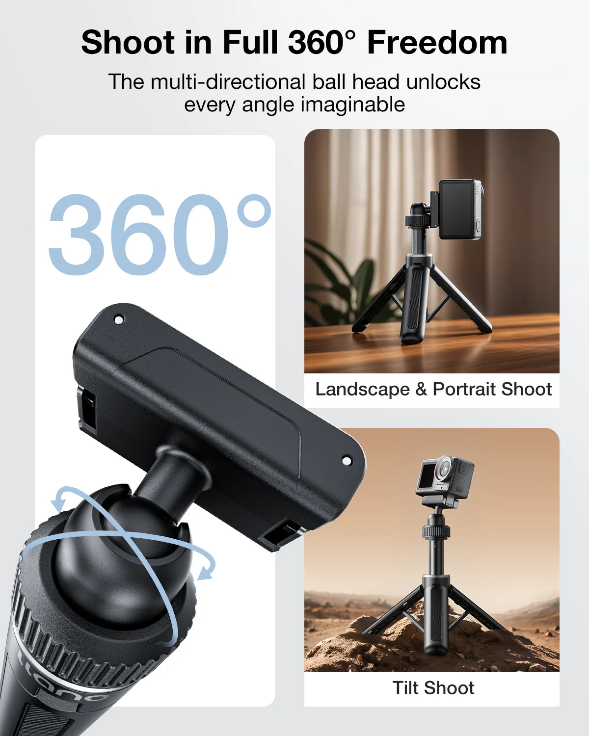 llano 16" Magnetic Action Camera Tripod for DJI Osmo Action 5 pro/4/3, Osmo 360, Extendable Mini Tripod with Magsafe Quick Release Adapter, 360° Ball Head, Small Selfie Stick, Lightweight, Black - Image 10