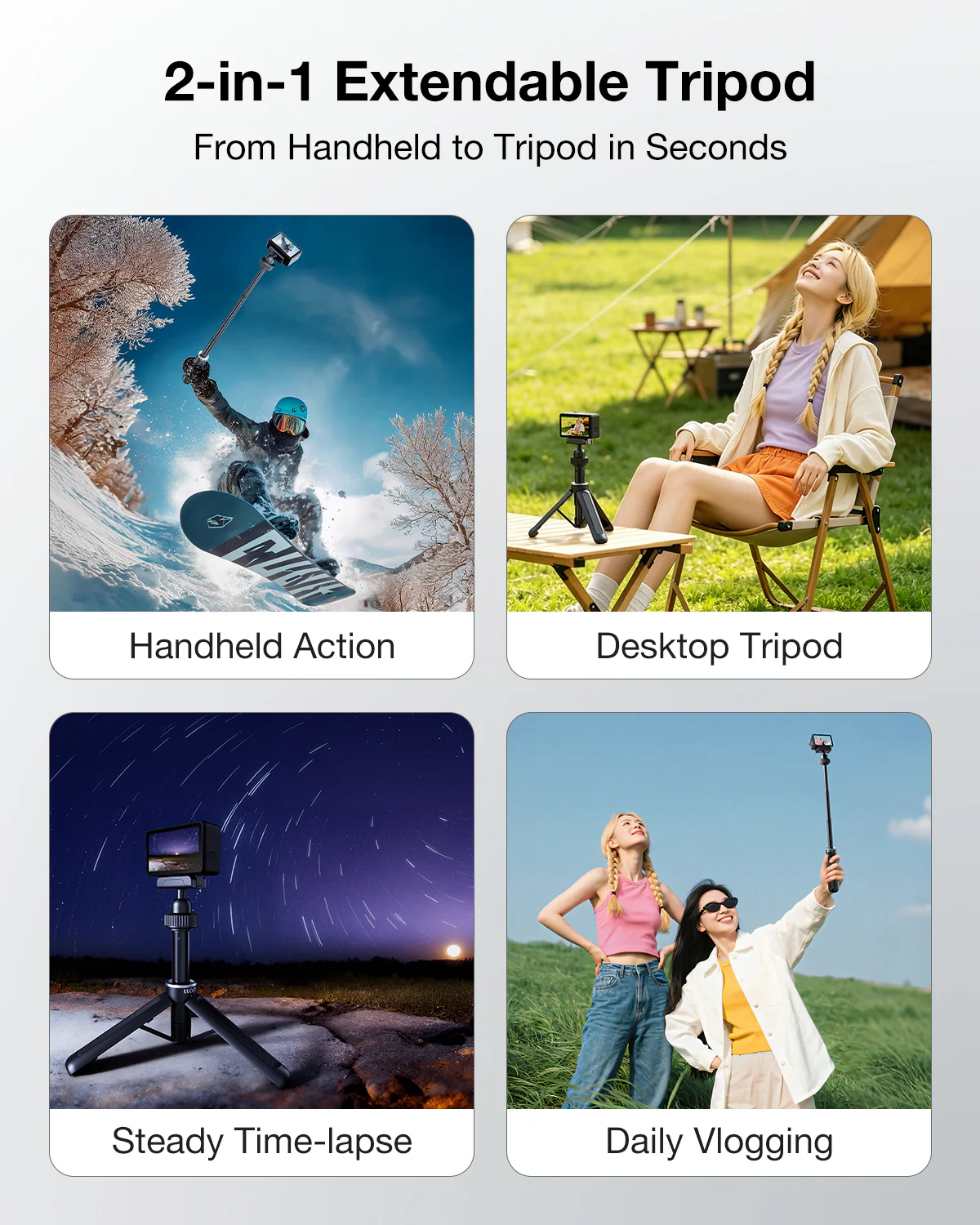 llano 16" Magnetic Action Camera Tripod for DJI Osmo Action 5 pro/4/3, Osmo 360, Extendable Mini Tripod with Magsafe Quick Release Adapter, 360° Ball Head, Small Selfie Stick, Lightweight, Black - Image 3