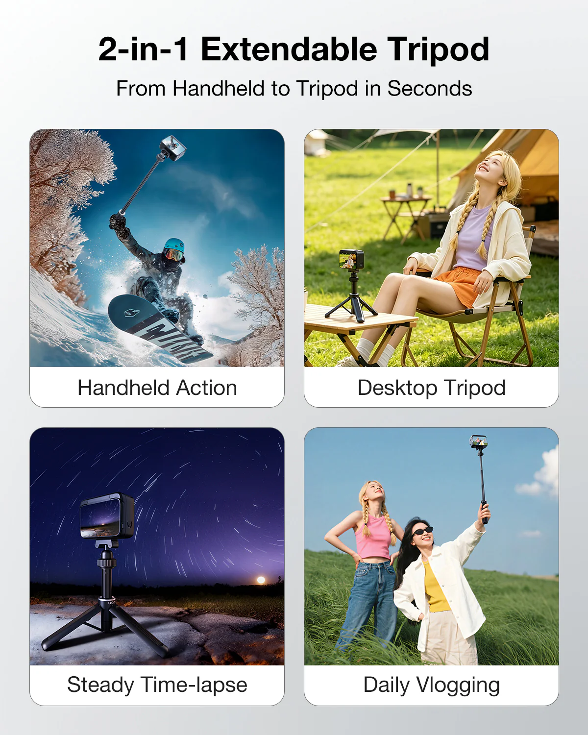 llano 16" Magnetic Action Camera Tripod for DJI Osmo Action 6, Osmo Nano, Mini Tripod with Magsafe Quick Release Adapter, Small Selfie Stick, 360° Ball Head, Portable, Lightweight, Black - Image 4