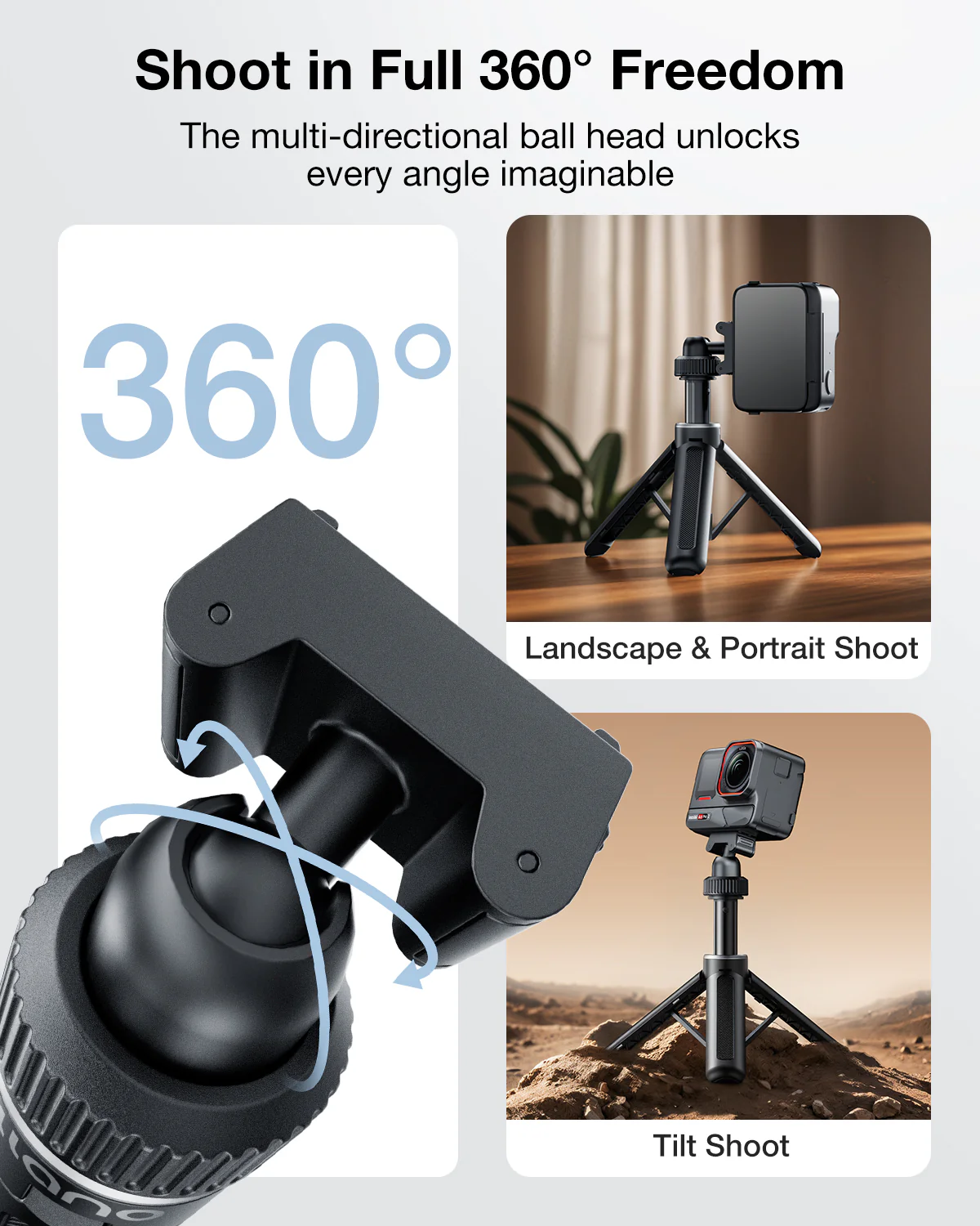llano 16" Magnetic Action Camera Tripod for Insta 360 Ace pro 2/1, X5, X4, Mini Tripod with Magsafe Quick Release Adapter, Small Selfie Stick, 360° Ball Head, Portable, Lightweight, Black - Image 10