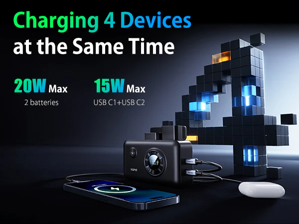 llano 2-in-1 NP-FW50 Fast Camera Dual Battery Portable Charger for Sony ZV-E10, Alpha a6400, a6000, a6300, a7s, a7, a7s ii, a5100, a7r, a7ii, 12400mAh Built-in 20W USB C Power Bank, Smart Display - Image 5