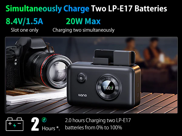 llano 2-in-1 NP-FW50 Fast Camera Dual Battery Portable Charger for Sony ZV-E10, Alpha a6400, a6000, a6300, a7s, a7, a7s ii, a5100, a7r, a7ii, 12400mAh Built-in 20W USB C Power Bank, Smart Display - Image 7