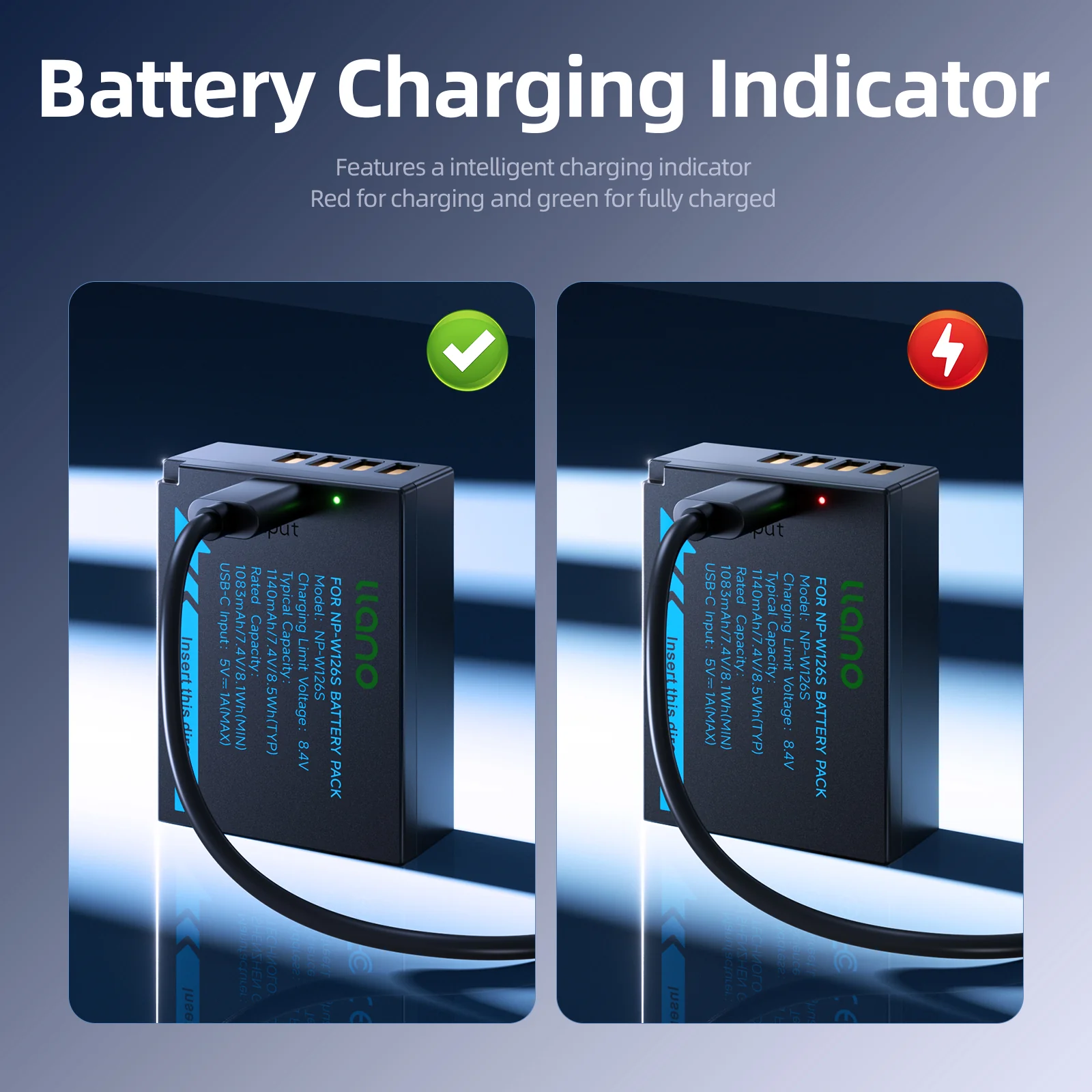 llano 2 Pack USB-C NP-W126S Battery, Fully decoded for Fujifilm XM5 X100VI X100V XS10 XT30II XT30 XT20 XE4 A5 Cameras, 1140mAh Capacity, Fast Rechargeable - Image 5