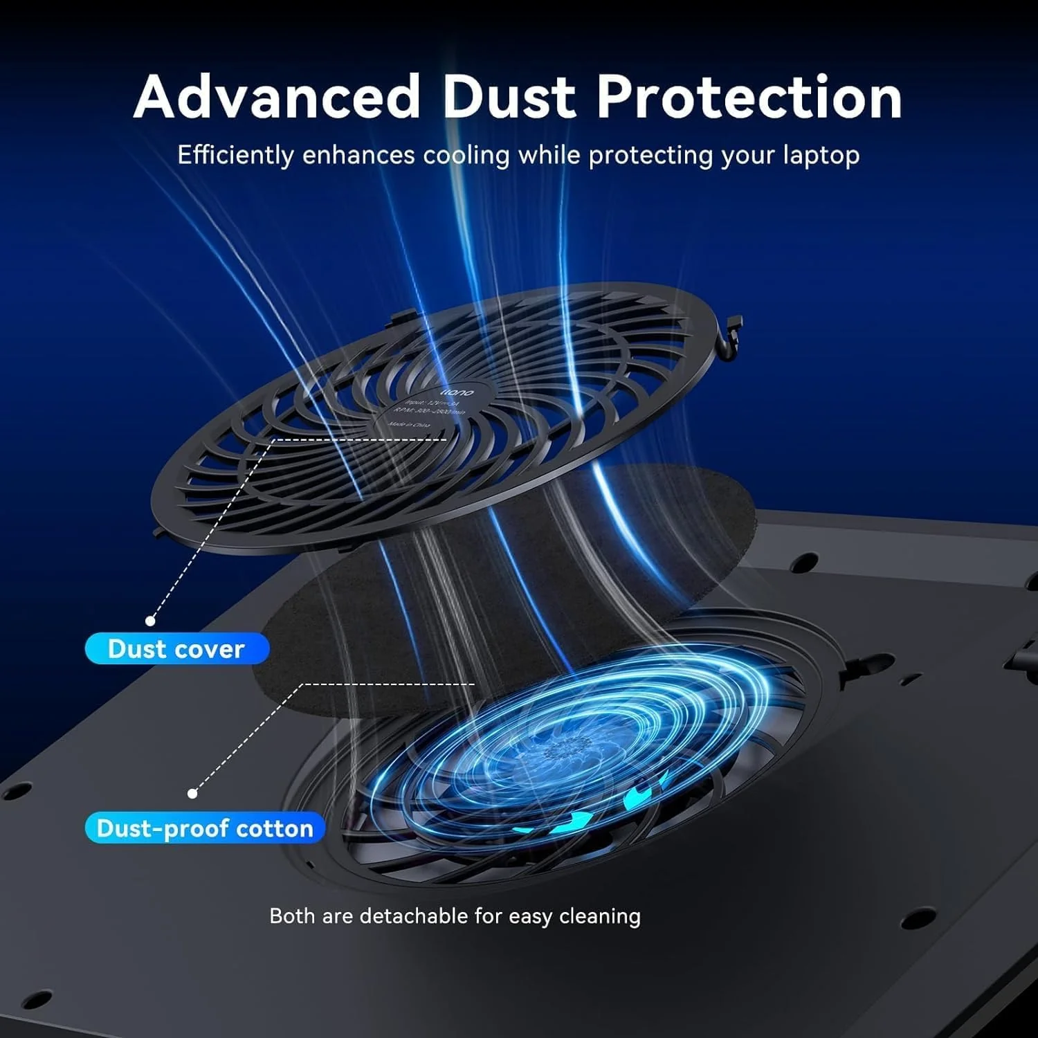llano Gaming Laptop Cooler, Laptop Cooling Pad Stand with 5.5inch External Cooling Fan, Fast Cooling Computer Laptop 15.6-21in, Adjustable Speed, Touch Control, 3-Port USB A, A Mouse Pad Included - Image 3