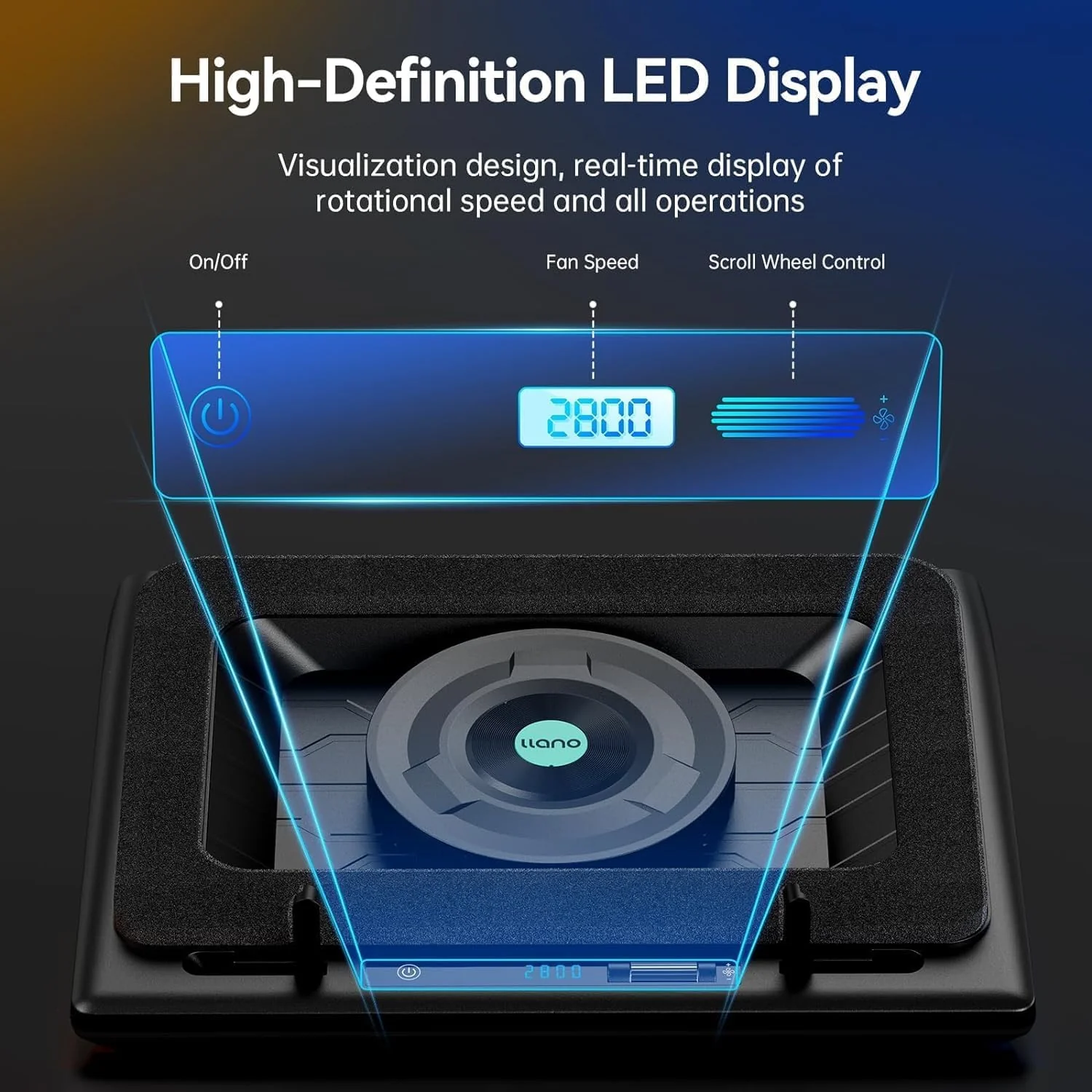 llano Gaming Laptop Cooler, Laptop Cooling Pad Stand with 5.5inch External Cooling Fan, Fast Cooling Computer Laptop 15.6-21in, Adjustable Speed, Touch Control, 3-Port USB A, A Mouse Pad Included - Image 5