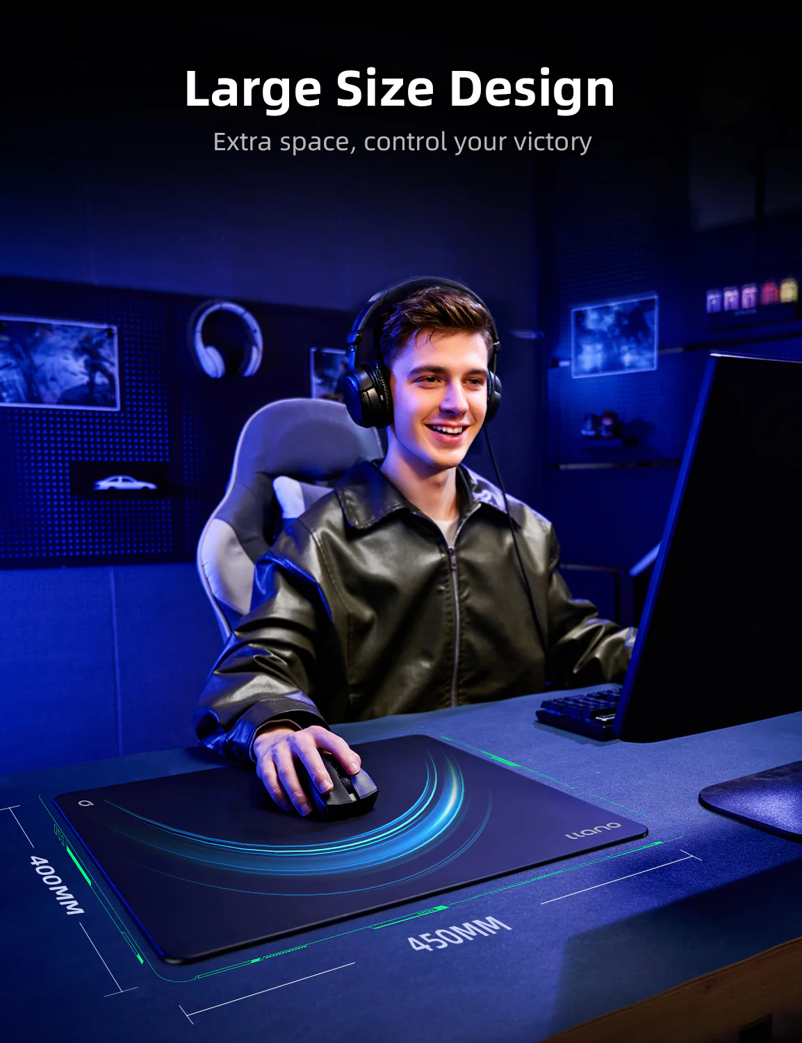 llano Professional Glass Gaming Mousepad, Smooth Mouse Pad with AG Micro-Etched Surface, Hard Mouse Mat, Anti-Slip Rubber Base, Scratch-Resistant, Waterproof & Durable, Black Large Size 17.7"x15.8" - Image 5