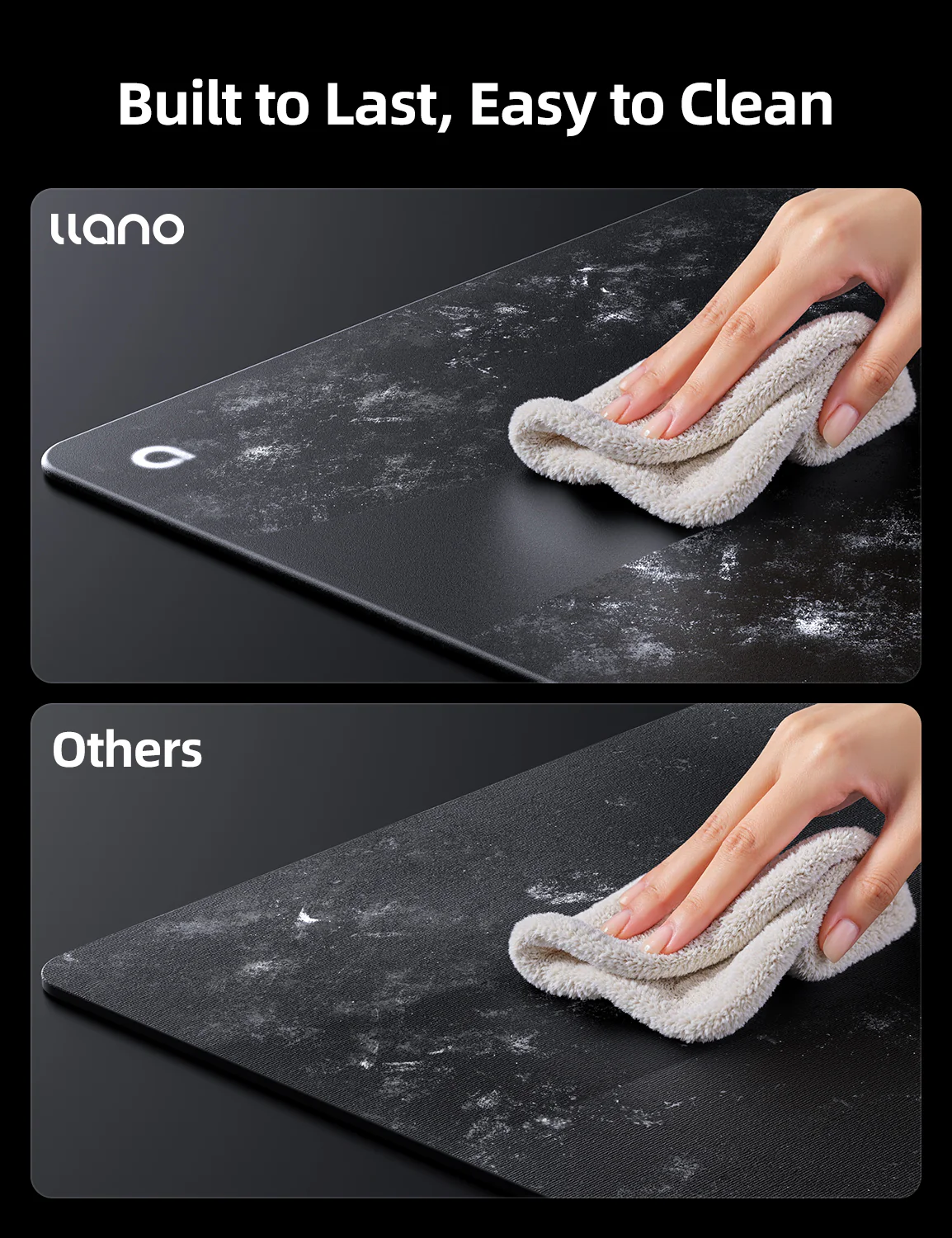 llano Professional Glass Gaming Mousepad, Smooth Mouse Pad with AG Micro-Etched Surface, Hard Mouse Mat, Anti-Slip Rubber Base, Scratch-Resistant, Waterproof & Durable, Black Large Size 17.7"x15.8" - Image 6