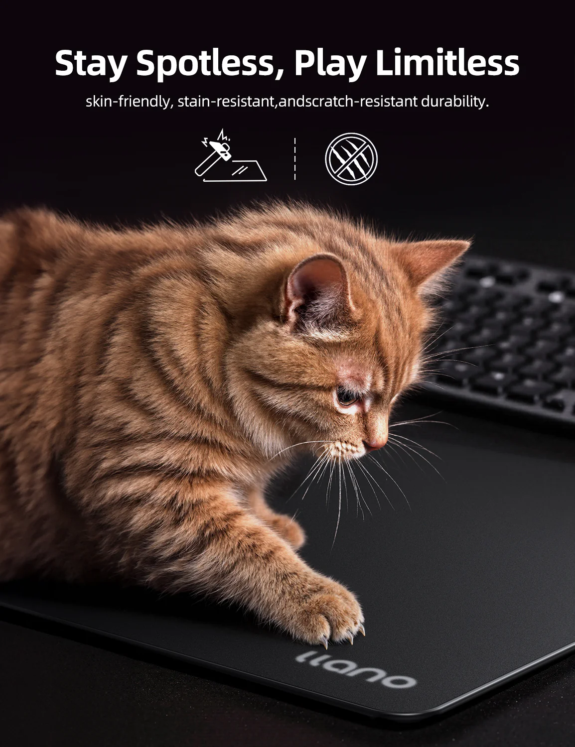 llano Professional Glass Gaming Mousepad, Smooth Mouse Pad with AG Micro-Etched Surface, Hard Mouse Mat, Anti-Slip Rubber Base, Scratch-Resistant, Waterproof & Durable, Black Large Size 17.7"x15.8" - Image 7
