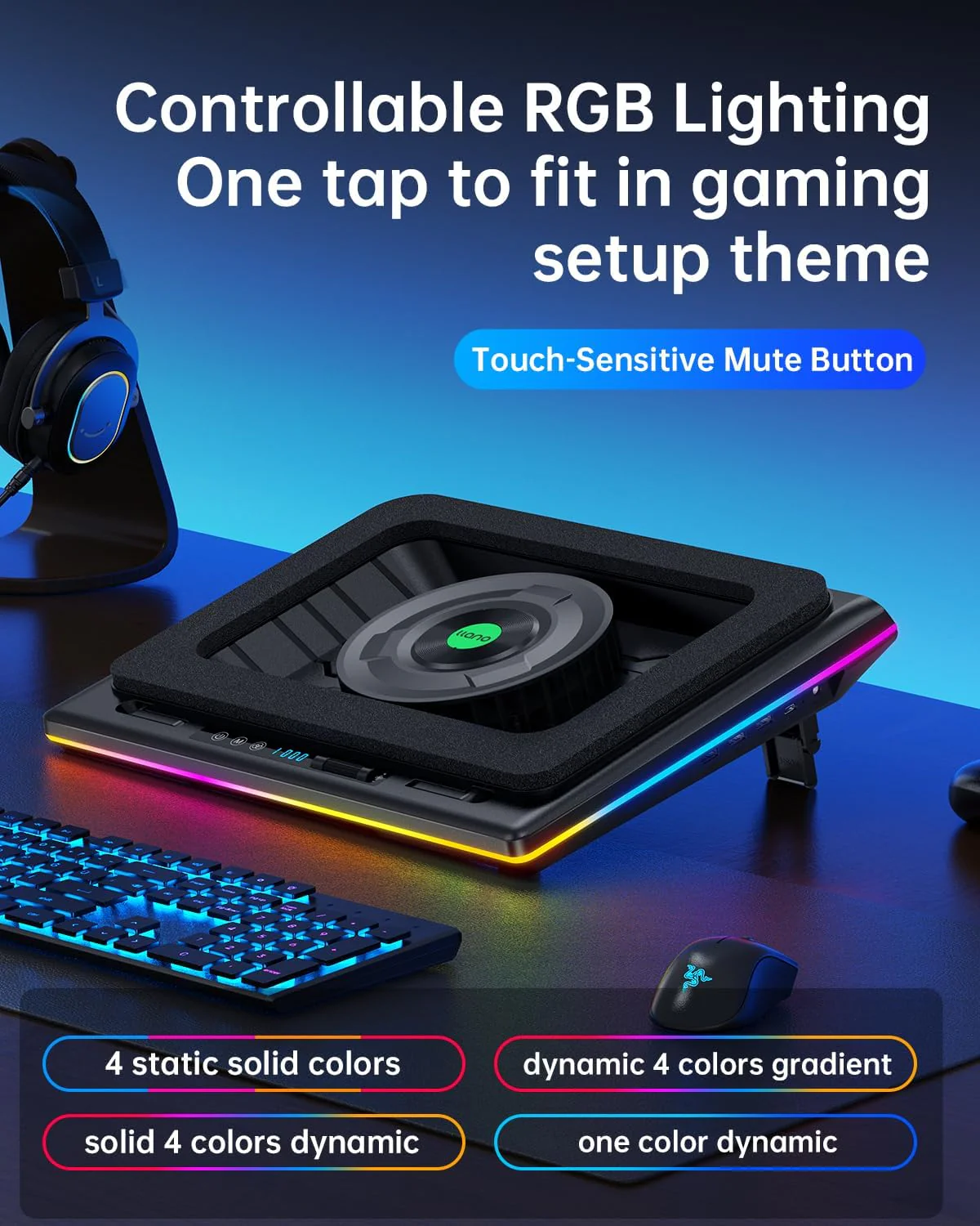 llano V12 RGB Laptop Cooling Pad, Gaming Laptop Cooler with Powerful Turbofan, Fast Cooling Laptop 15.6-21in, Adjustable Speed, Touch Control, LCD Screen - Image 3