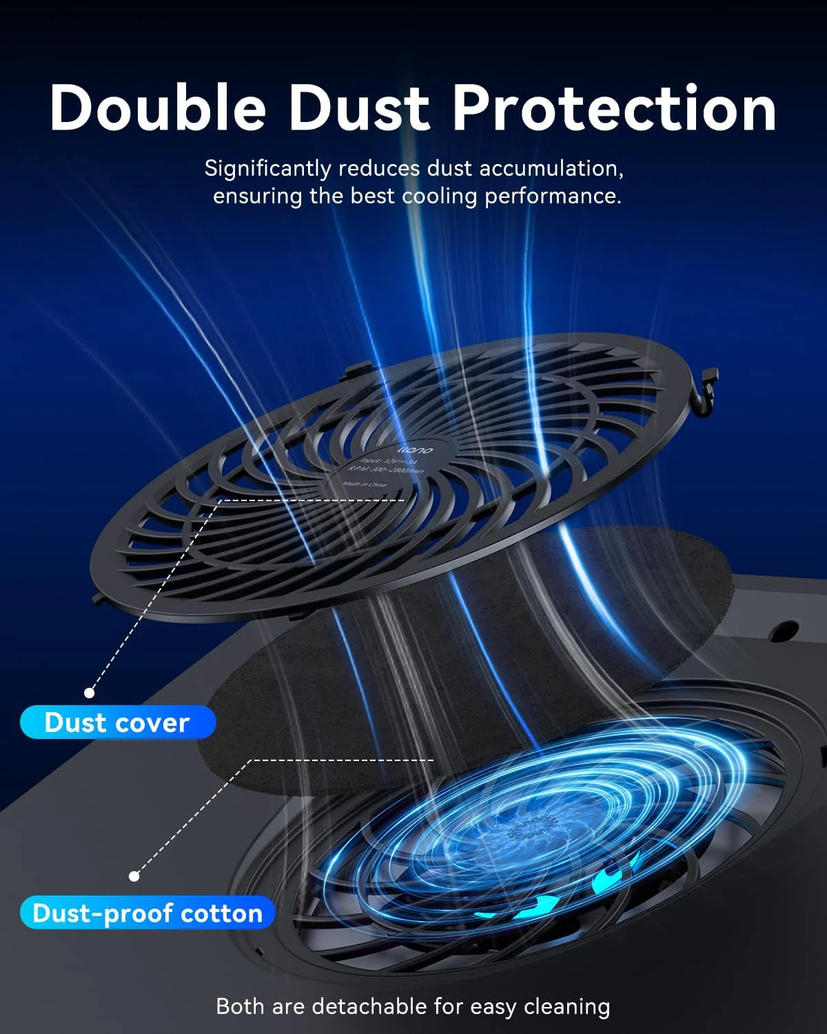 llano V12 RGB Laptop Cooling Pad, Gaming Laptop Cooler with Powerful Turbofan, Fast Cooling Laptop 15.6-21in, Adjustable Speed, Touch Control, LCD Screen - Image 6