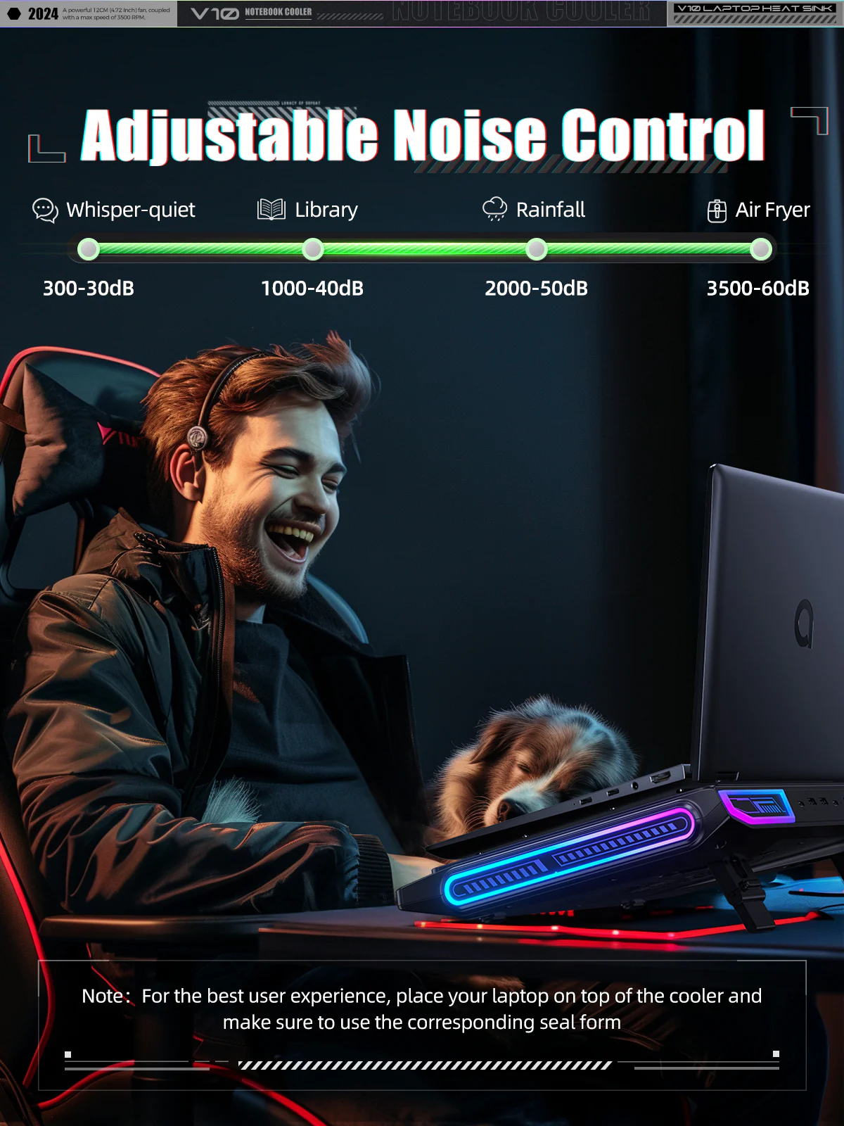 llano V10 Gaming Laptop Cooling Pad, RGB Laptop Cooler Stand with Powerful 4.72 Inch External Turbo Cooling Fan, Fast Cooling Computer 13-17.3in, Button Control, 3 Adjustable Stand, 4-Port USB C&A - Image 7